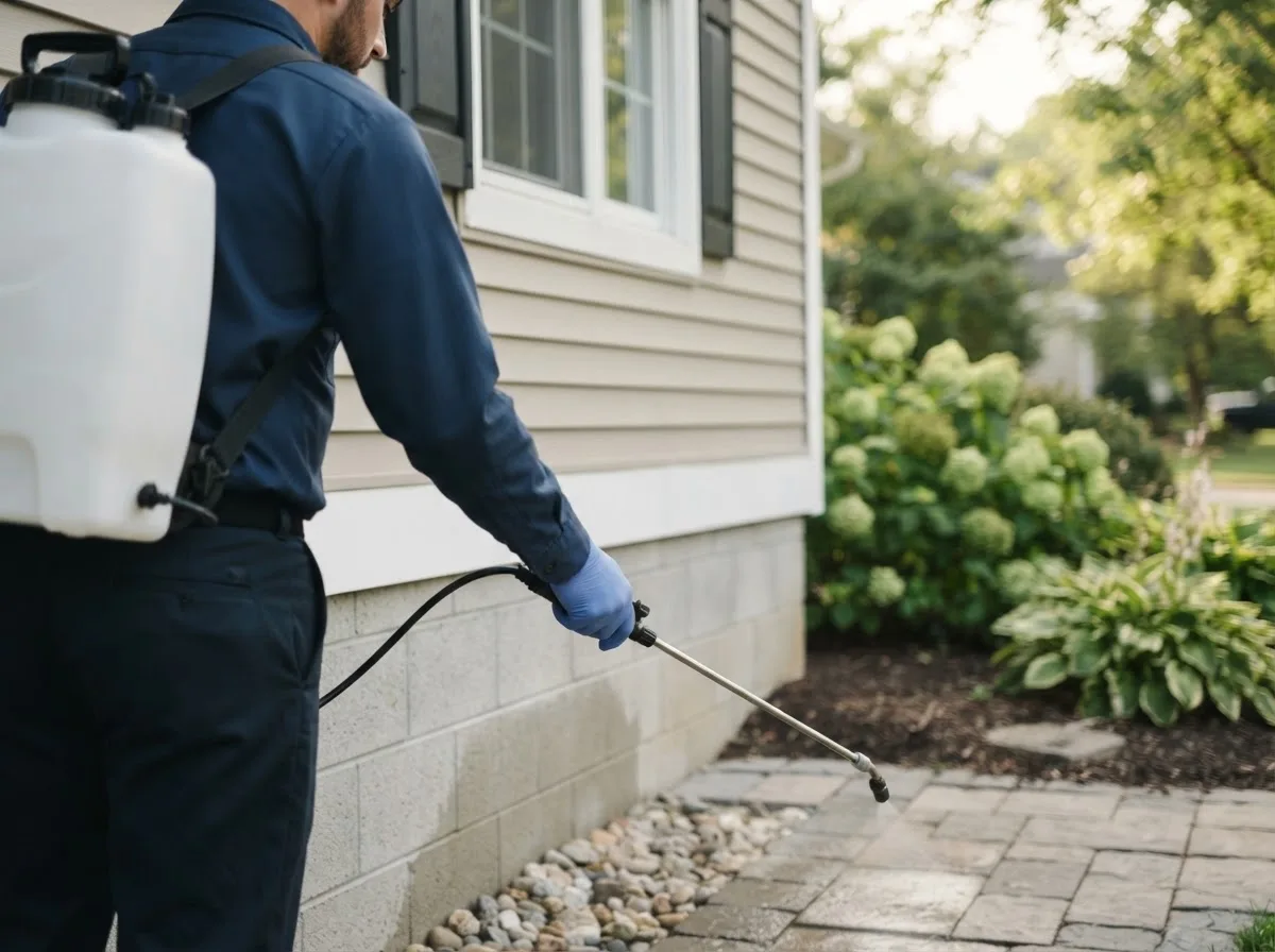 Pest control technician inspecting a home in Bucyrus, MO